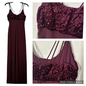 Vtg. Blondie Nites Dress Formal Y2K Burgundy Velvet Top w/ Sequins Empire Size 7